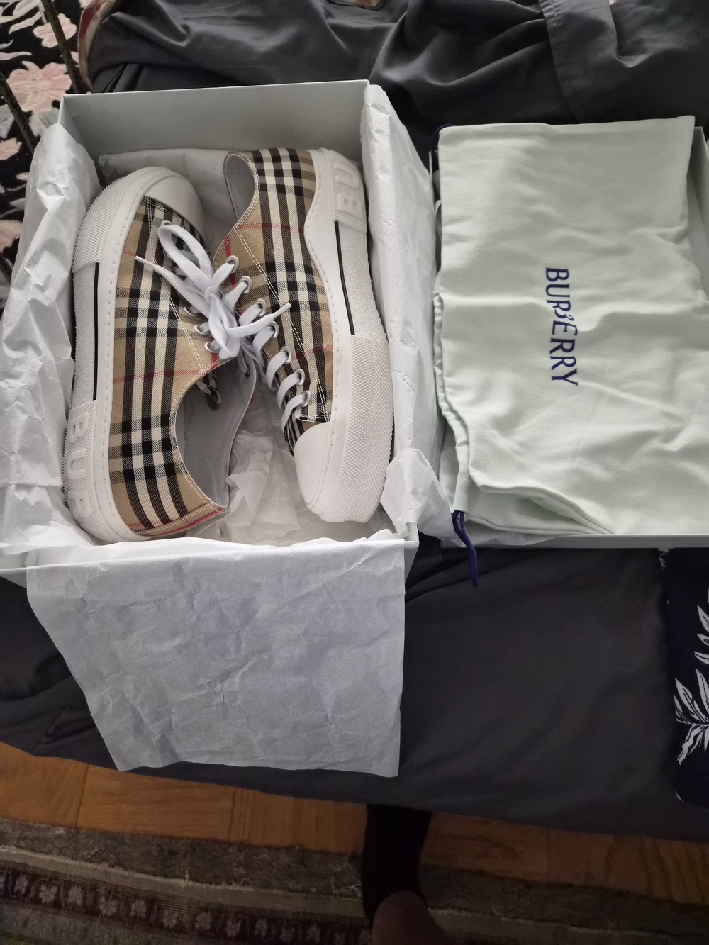 Burberry Men’s Vintage Check Low-Top Sneakers in Beige/Black